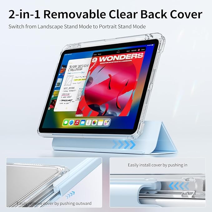 Hybrid Case for iPad Pro 11 Inch 4th/3rd/2nd Generation (2022/2021/2020) with Pencil Holder 2 in 1 Detachable Cover with Clear Transparent Back Shell Support 2nd Gen Pencil Charging Black