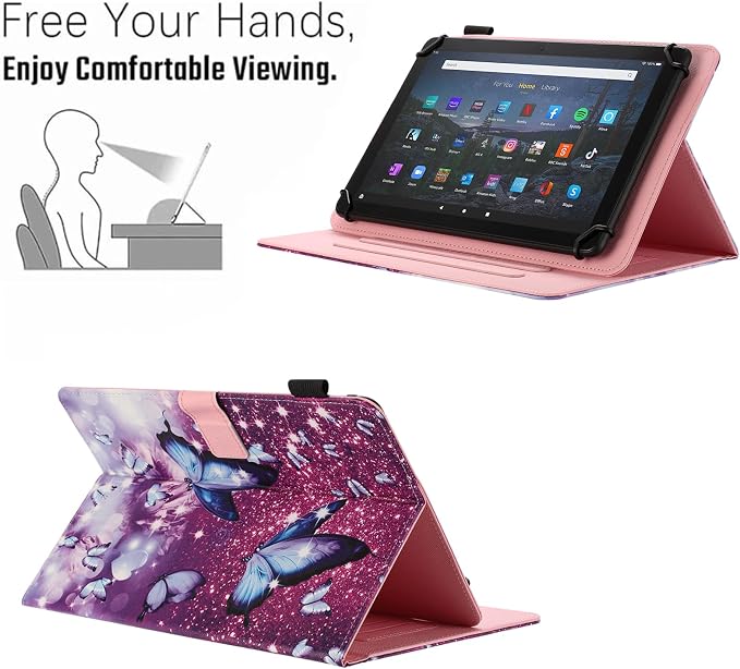 Universal Case for 10 Inch Tablet Multi-Angle Viewing Stand Case for 9.5-10.5 Inch Tablet Premium PU Leather Folding Stand Cover with Pen Holder &amp Multiple Angles Stand - Beach