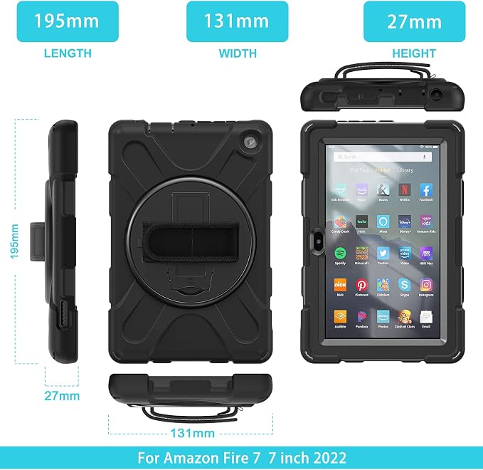 Case for Galaxy Tab S10 FE+ 13.1 2025 with Screen Protector+360 Rotating Hand Strap&ampStand+Shoulder Strap (Black)