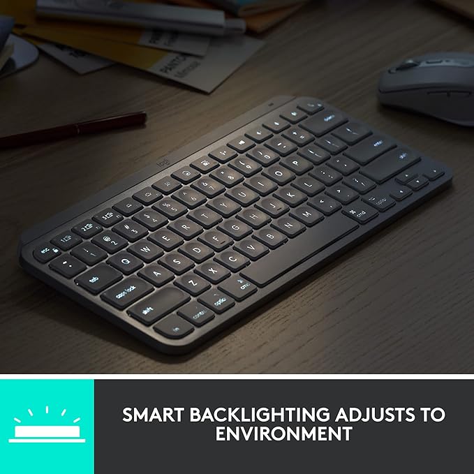 Logitech MX Keys Mini for Mac Minimalist Wireless Keyboard, Compact, Bluetooth, Backlit Keys, USB-C, Tactile Typing, Compatible with MacBook Pro,MacBook Air,iMac,iPad - Pale Grey