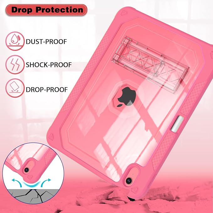 ZoneFoker Case for iPad 11-inch (A16) 2025 / iPad 10th Gen 10.9 inch 2022 Heavy Duty Shockproof Rugged Protective with Pencil Holder 11th / 10th Translucent Cover with Kickstand
