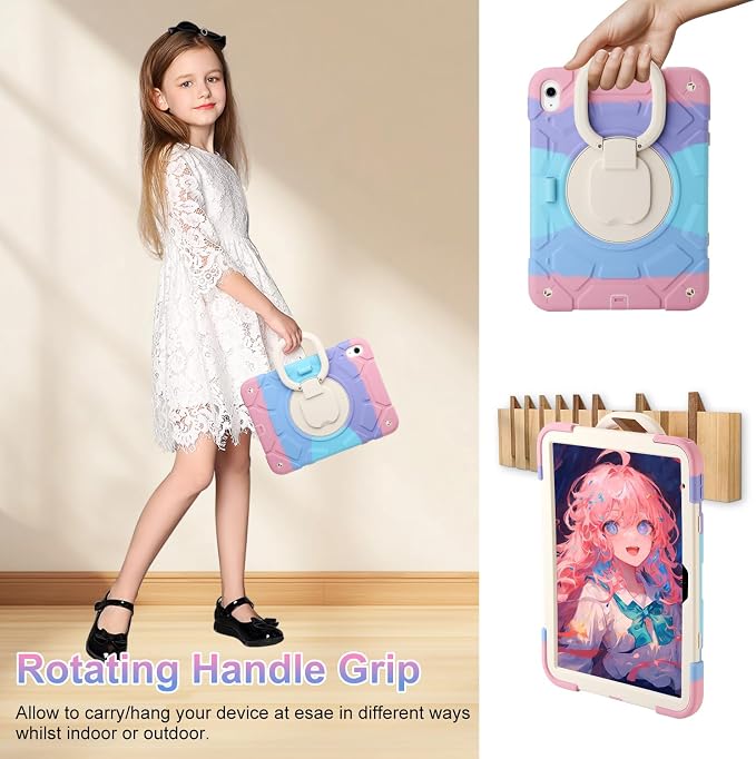 for iPad (A16) 11th Generation case 11''(2025)/10th Generation case 10.9''(2022)360°Rotatable Stand with [Pencil Holder&ampShoulder Strap] Heavy Duty Shockproof Protective Silicone Case (Black)