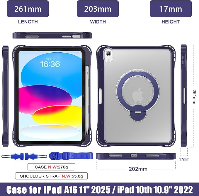 Dteck for Apple iPad 11 inch (A16 11th Gen) iPad 10.9 inch (10th Gen) Slim Clear Case with Kickstand Pencil Holder Reinforced Shockproof Corners Soft TPU Lightweight Protective Cover Transparent