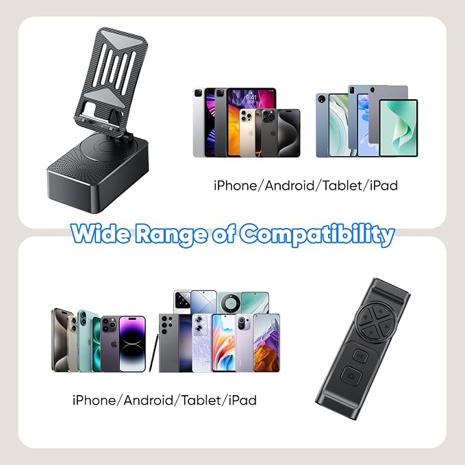 Phone Stand with Speaker with Bluetooth 5.3Phone Stand with Remote Control &amp Adjustable Height/AngleNon-Slip Silicone BasePortable for Home/Office/OutdoorGifts for Men Women Teens Parents