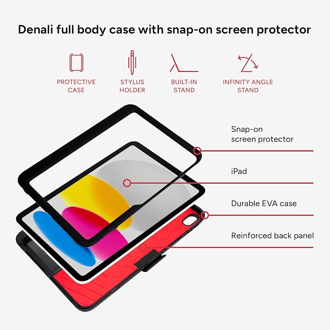 ZAGG Denali iPad 10.9-Inch/iPad 11-inch (A16) Case - Ultra-Durable Eco-Friendly Drop-Resistant with Snap-On Screen Protector &amp Infinity Angle Stand Compatible with 10th Gen Black
