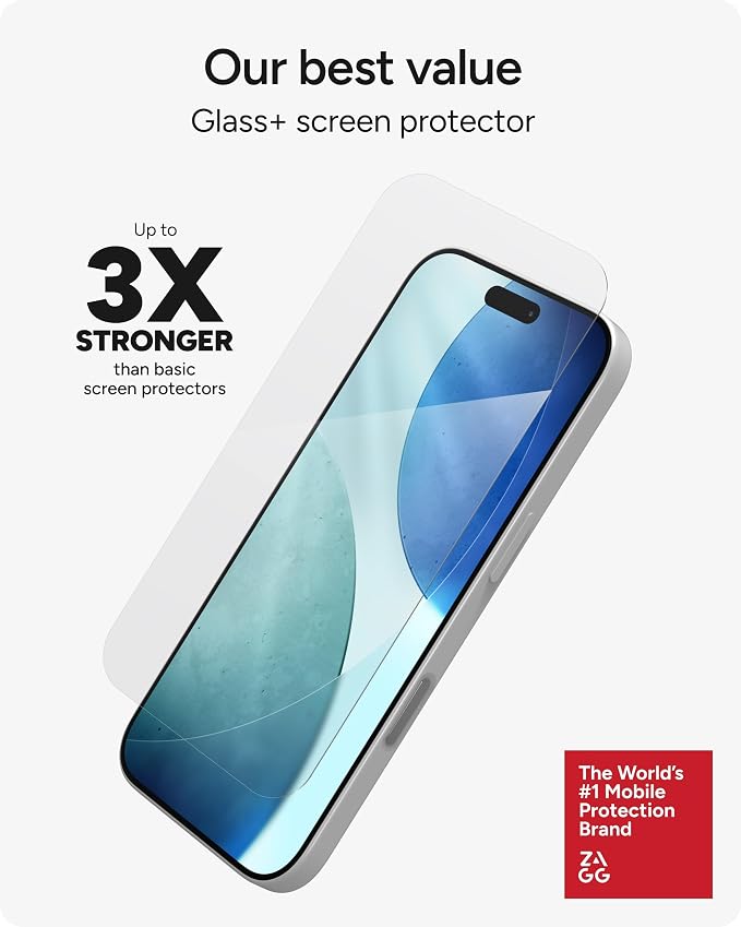 ZAGG Glass+ Screen &amp Camera Lens Protection for iPhone 17 Pro Max - Impact &amp Shatter Protection Full Coverage Scratch &amp Smudge-Resistant Tempered Glass Anti-Reflective Camera Lens Protec