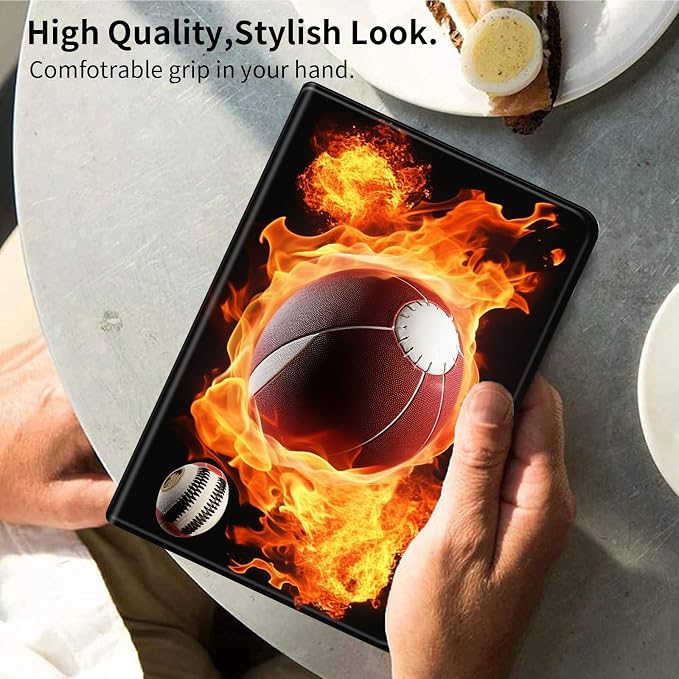 Case for iPad (A16) 11th Generation 11 Inch (2025)iPad 10th Generation 10.9 Inch (2022)PU Leather Slim Standing Smart Coverwith Auto Sleep/WakeBall on Fire