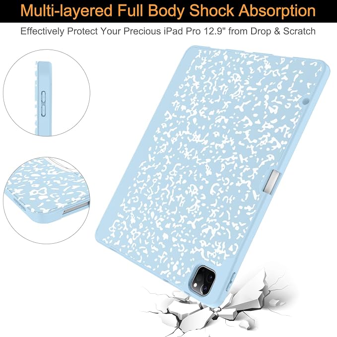 Soke Case for iPad Air 13 Inch (M4/M3/M22026-2024) iPad Pro 12.9 6th/5th Generation with Pencil Holder(2021 2022 Release)-[Apple Pencil Charging + Auto Wake/Sleep] Soft Back Cover Book Black