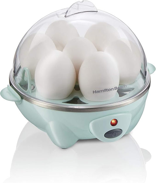 Hamilton Beach Egg Cooker 3-in-1 for Hard Boiled & Poached Eggs, Omelets & Vegetable Steamer, Holds 7, Mint (25504)