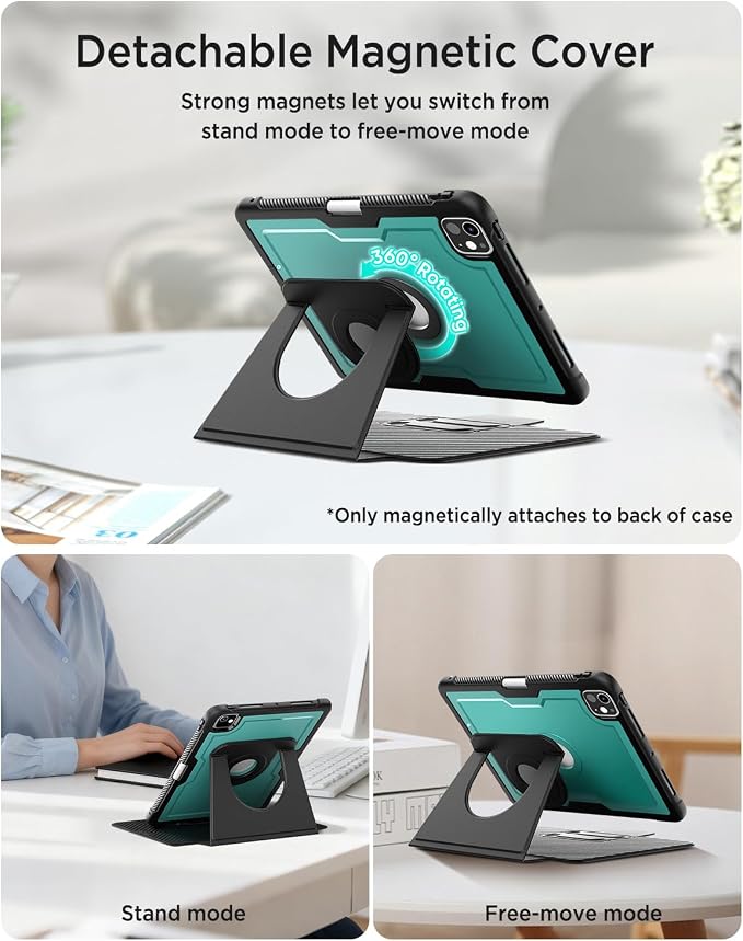 Miimall Leather Case for iPad Pro 13 Inch 2025/2024(M5/M4) with Pencil Holder [Magnetic Back Cover] [Multi-Angle Landscape&ampPortrait Viewing] [360°Rotating Magnetic Stand] Non-Slip Folio Cover Bl