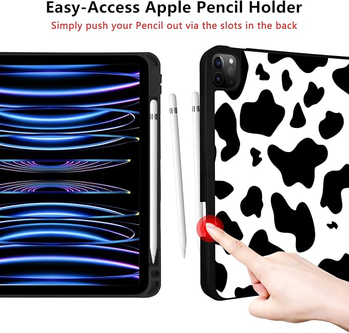 for iPad Pro 11 Inch Case 2022(4th Gen)/2021(3rd Gen)/2020(2nd Gen) with Pencil Holder TPU Shockproof Frame and Protective Leather Cover [Auto Sleep/Wake] Black Cow