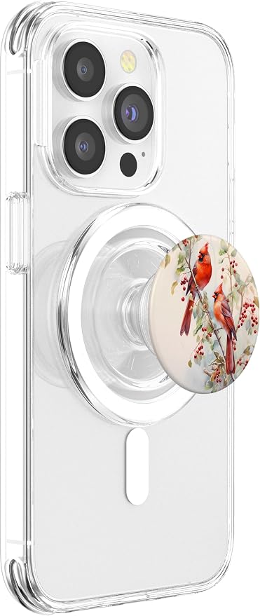 Red Cardinals on Holly Branches in Winter Red Cardinal PopSockets PopGrip for MagSafe