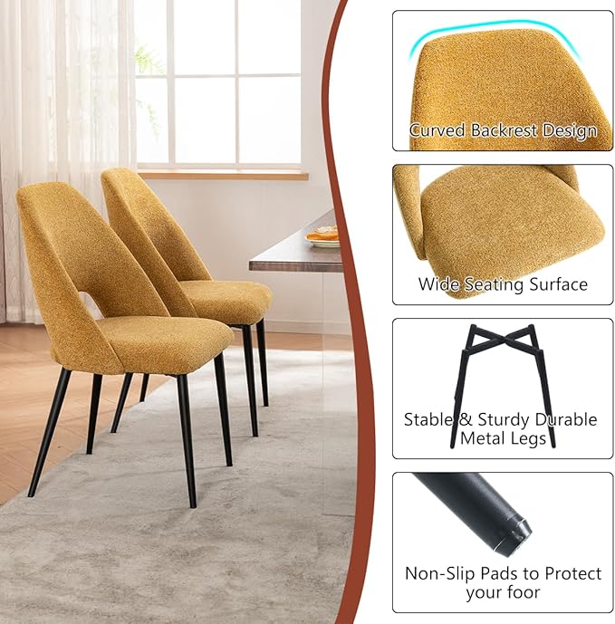 Kidol & Shellder 45.2" Square Dining Table Set for 2-4 People Modern MDF Wooden Dining Room Table with X-Shaped Metal Base Kitchen Table（Natural Table+4pcs Yellow Chairs）