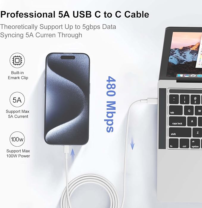 Hzevn 60W USB C Charging Cable for MacBook Pro/Air &amp for iPhone 16/15 Pro Max MFi Certified 20V/3A Super Fast Charger Cord 6ft+10ft PD 3.0 Compatible with iPad Pro 12.9/11 Samsung S25/S24(2-Pac