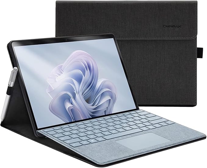Omnpak Case for 13 inch Microsoft Surface Pro 11 (2024) Surface Pro 10 &amp Pro 9 Protective Cover with Multi-Angle Stand &amp Stylus Holder Compatible with Type Cover Keyboard Black