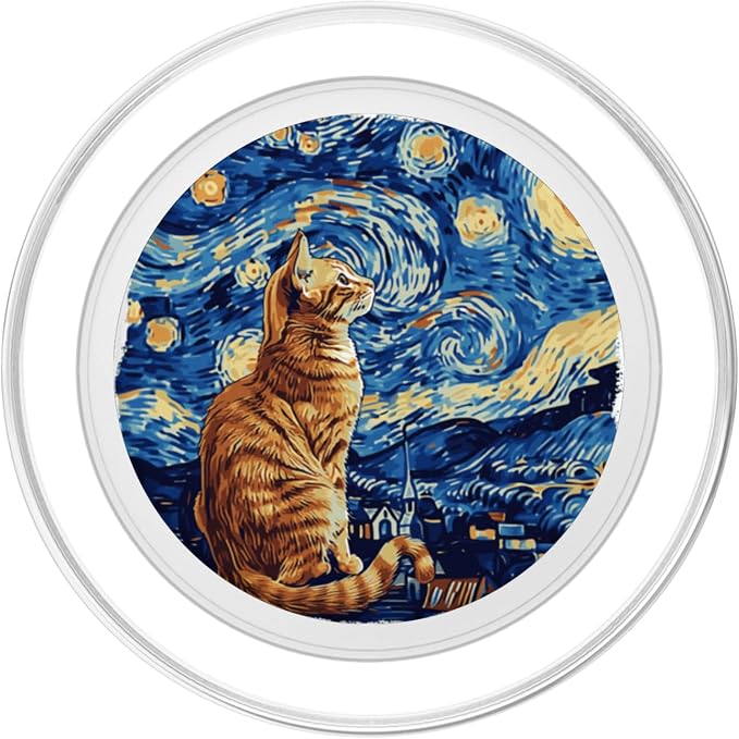 Starry Night Vincent van Gogh Famous Painting Tabby Cat PopSockets Standard PopGrip
