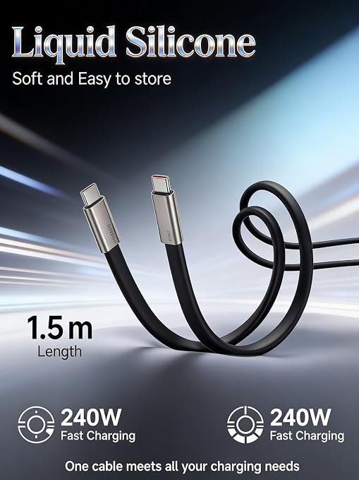 Detachable 240w Super Fast Charging 2-in-1 Charging Cable with Phone Charger Invisible Stand Flat Phone Charger Type-C 90 Degree 240w Stand Data Cable Right Angle Sideways(Data cable set1PC Black)