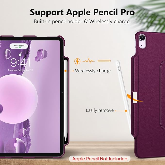 Fintie Rotating Case for iPad Air 13-inch M4/M3/M2 (2026/2025/2024) | 360° Swivel Stand Landscape &amp Portrait Viewing Shockproof Protective Cover Pencil Holder Auto Sleep/Wake Black