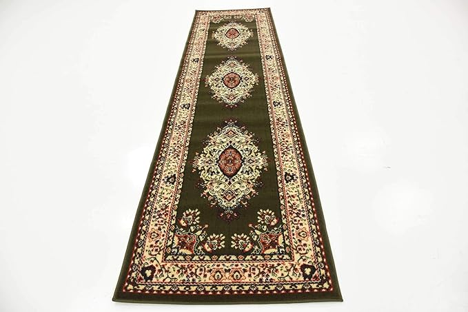 Unique Loom Reza Collection Traditional Persian Style Area Rug, 2 ft 7 in x 10 ft, Olive/Ivory