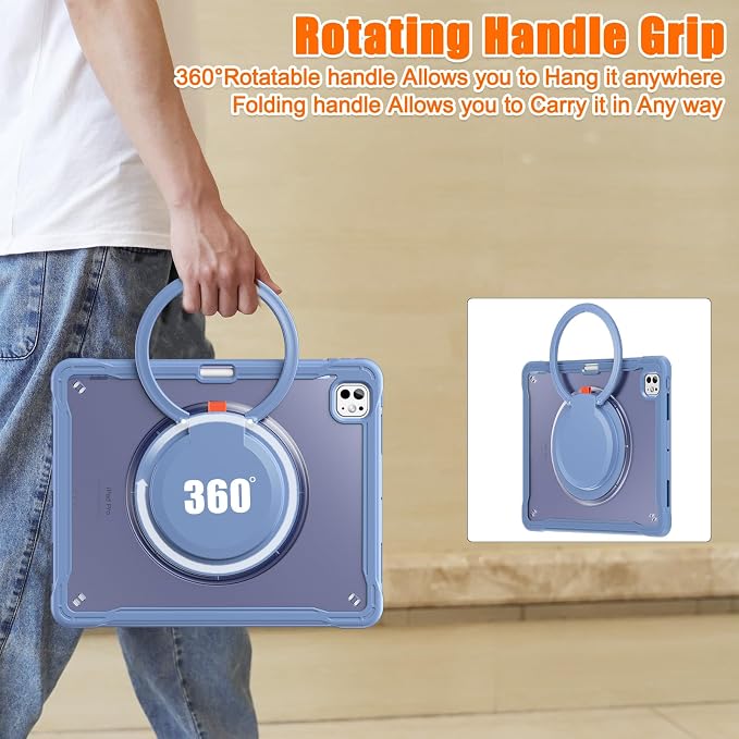 Batianda HaloCarry Case for iPad Pro 11 inch 2025 M5 2024 M4 Lavender Grey | Lightweight Dual-Layer Rugged Case with 360° Rotating Carry Ring Handle Stand and Pencil Holder Reinforced Corner Defen