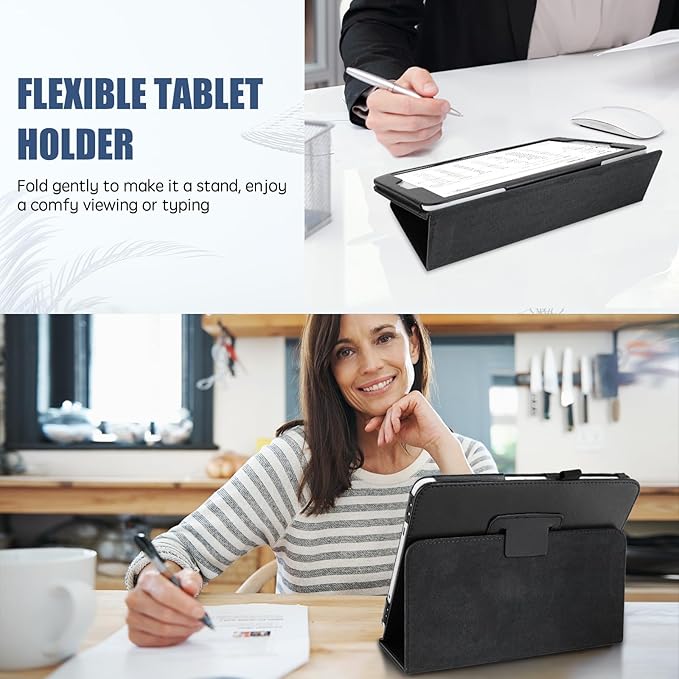 Slim Leather Case for Samsung Galaxy Tab A 9.7 Inch 2015 (SM-T550 T555 P550 P555) Multi-Angle Stand Full-Protective Tablet Cover Book Case with Stylus PenScreen Film (Black)