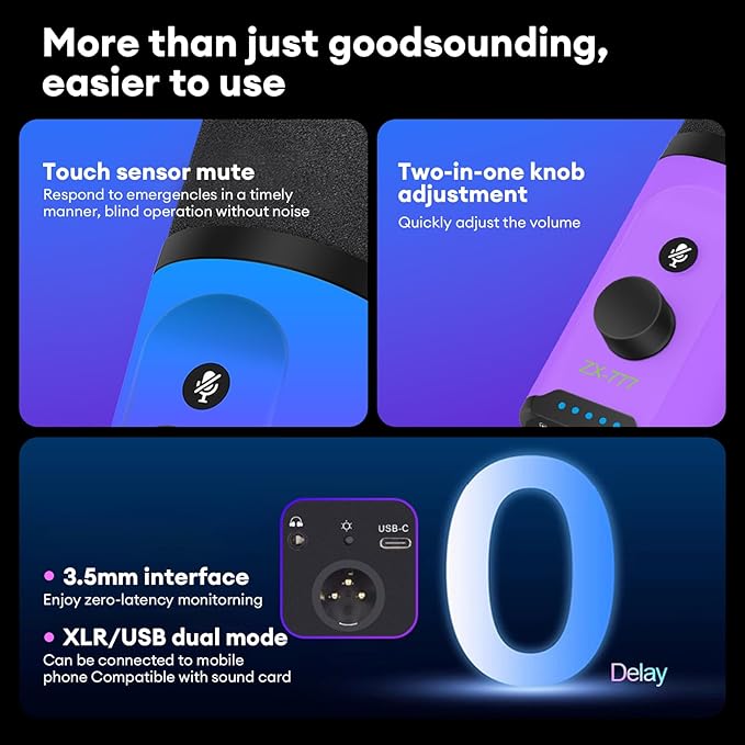 Gaming Microphone for PC, Streaming Mic with RGB Lighting, Mute & Gain Control, Boom Arm, Pop Filter, USB Condenser Gaming Mic for Podcasting, YouTube, Discord, PS4/PS5, Mac, Microfono Profesional (A)