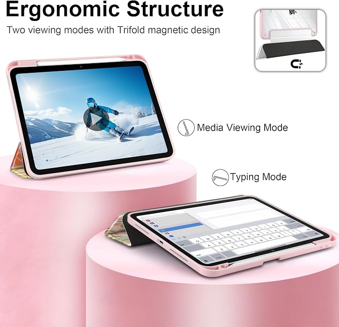 Case for iPad Pro 11 inch M5 2025 /M4 2024 Blue Ribbon Stripe | Blue Ribbon Stripe Folio Case with Clear Back Pencil Holder Trifold Stand and Auto Sleep/Wake for Preppy Aesthetic Users