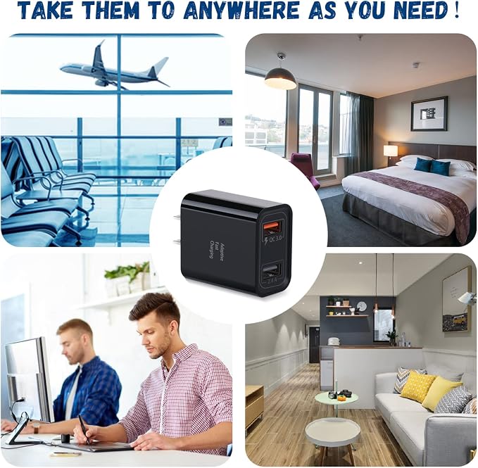 Dual USB Wall Charger Costyle 3 Pack 30W 2 Ports Adaptive Fast Charging Block Quick Fast Charger 3.0 &amp 5V 2.4A Wall Plug Compatible iPhone 13 12 11 XS MaxGalaxy A16 S10 S9Note 9 10Pixel (Black