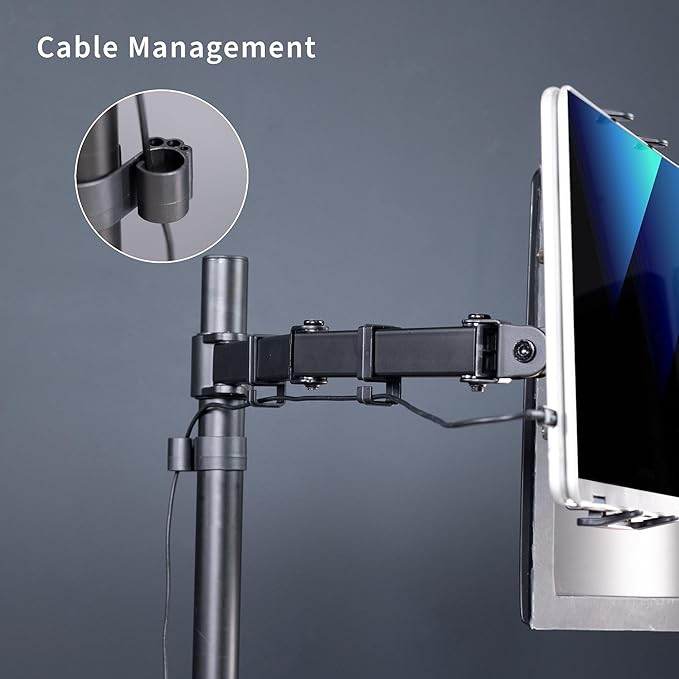 VIVO Universal Tablet Desk Mount, Single Arm Adapter for 2-in-1 Laptops, Holds up to 15.6 inch Portable Monitors Without VESA Holes, Fully Adjustable Stand, Black, STAND-V001UVM