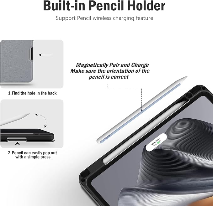 Antbox Case for iPad Air 11-inch M4/M3/M2 (2026/2025/2024) iPad Air 5th/4th Generation 10.9'' Vegan Leather with Pencil Holder Typing Angle Auto Sleep/Wake Muti-Stand (Black)