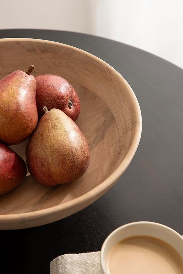 Kate and Laurel Rooks Modern Decorative Ribbed Wood Bowl, 12 Inch Diameter, Light Natural, Transitional Raised Fruit Bowl for Kitchen Counter or Use as Living Room or Entryway Table Decor