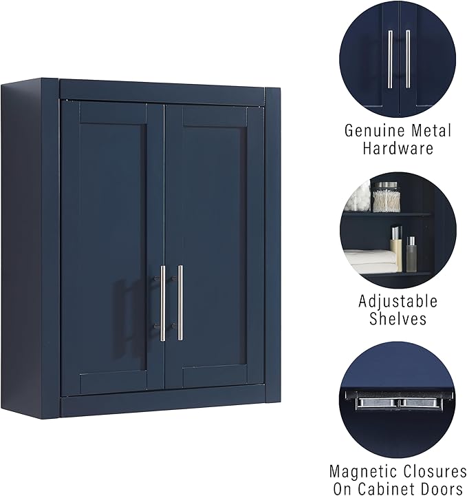 Crosley Furniture Savannah Wall Mounted Bathroom Storage Medicine Cabinet with Shelves, Navy
