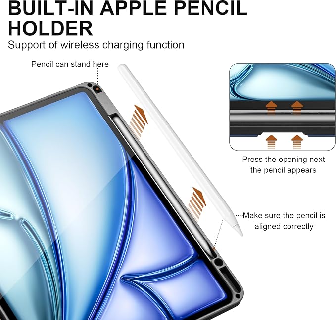 Genuine Leather Case for iPad 11th Gen 11/10th Gen 10.9 Black | Pencil Holder Adjustable Stand Auto Wake/Sleep Shockproof