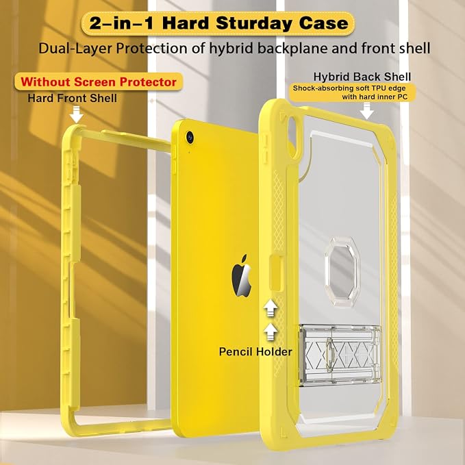 ZoneFoker Case for iPad 11-inch (A16) 2025 / iPad 10th Gen 10.9 inch 2022 Heavy Duty Shockproof Rugged Protective with Pencil Holder 11th / 10th Translucent Cover with Kickstand