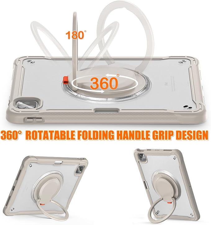 Batianda HaloCarry Case for iPad Pro 11 inch 2025 M5 2024 M4 Lavender Grey | Lightweight Dual-Layer Rugged Case with 360° Rotating Carry Ring Handle Stand and Pencil Holder Reinforced Corner Defen