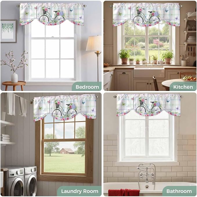 Spring Tie Up Valance Curtains for Windows, Kitchen Curtains Window Shades