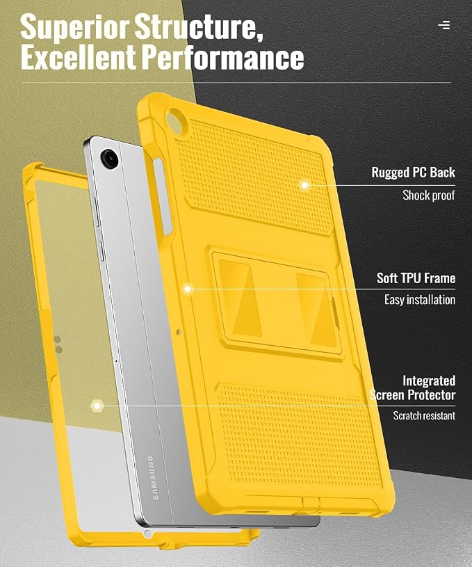 MoKo Shockproof Case Fit Samsung Galaxy Tab A11+ Plus/ A9+ 11 Inch | Full Body Rugged Stand Back Cover with Built-in Screen Protector for Galaxy Tab A11+/ A9+ Tablet Light Gray