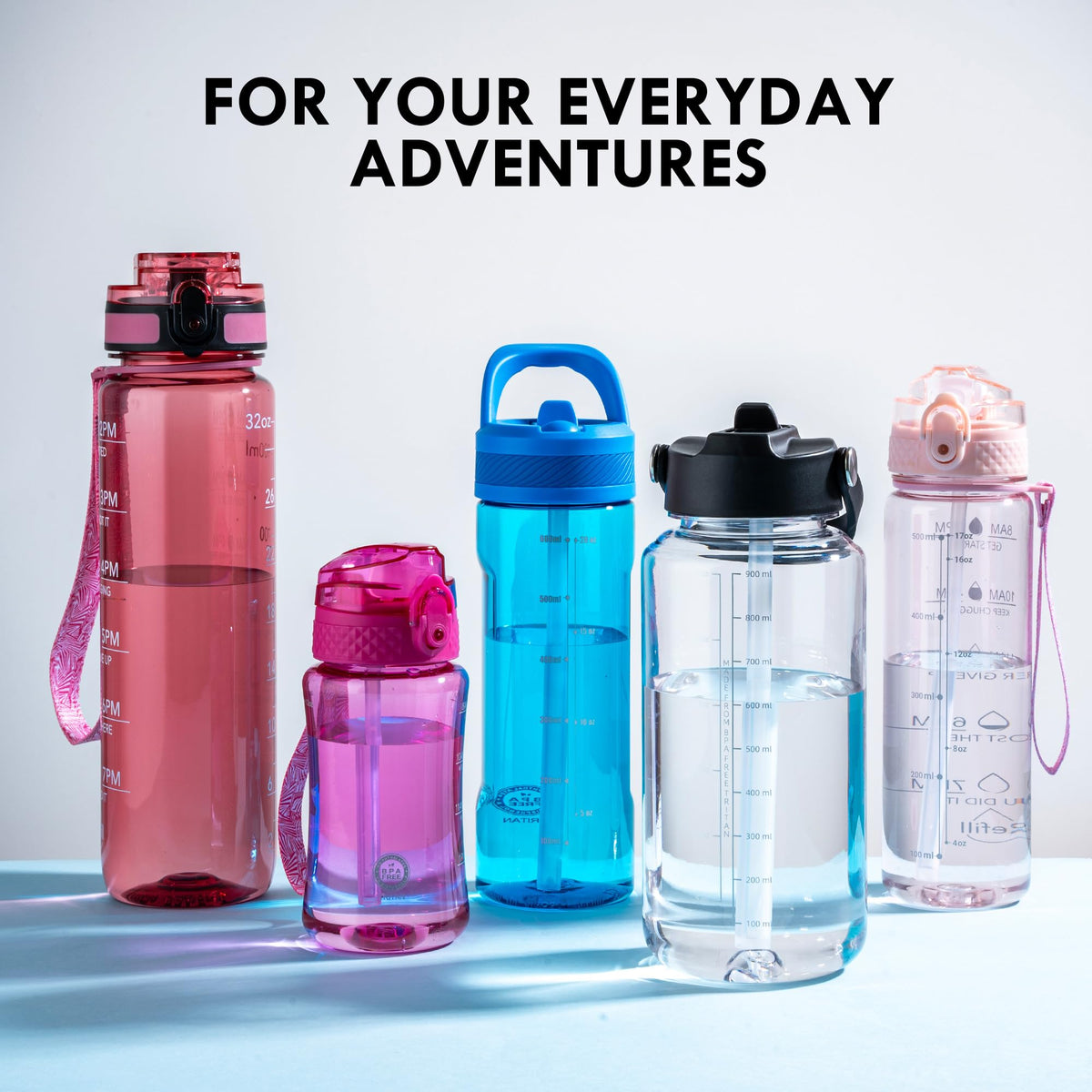 OLDLEY 32oz Water Bottle with Straw, Leakproof Tritan Clear Bottle with Marked Bottle and Carry Handle, BPA-Free Wide Mouth Reusable Sports Water Bottle for Gym,Hiking, Camping,Travel,Workout,Red