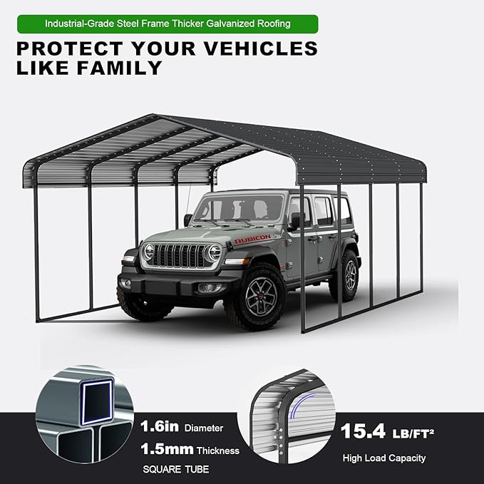 12x20FT Metal Carport Kits, Heavy Duty Car Ports on Clearance with Galvanized Metal Roof, Outdoor Garage Car Shelter Shade for Car, Boats and Truck (Dark Gray), Gift for Dad