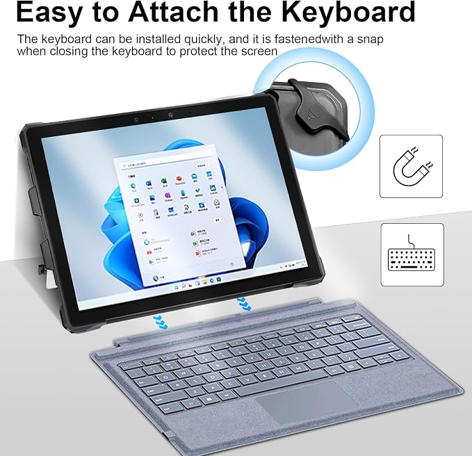Case for 12.3 Microsoft Surface Pro 7+/7/6/5/4 Protective Rugged Cover Case with Surface Pen Holder and Hand Strap Compatible with Surface Pro Type Cover Keyboard (Black)