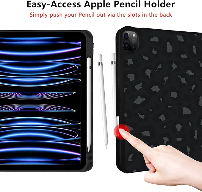 for iPad Pro 11 Inch Case 2022(4th Gen)/2021(3rd Gen)/2020(2nd Gen) with Pencil Holder TPU Shockproof Frame and Protective Leather Cover [Auto Sleep/Wake] Black Cow