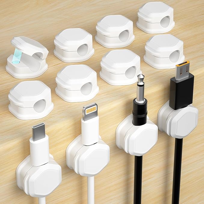 Cord Holder - Cable Clips - Cord Organizer for Desk - Cord Holder for Nightstand - for Desk, Nightstand, Phone Charger, Computer, Home, Office, Car（12pcs）