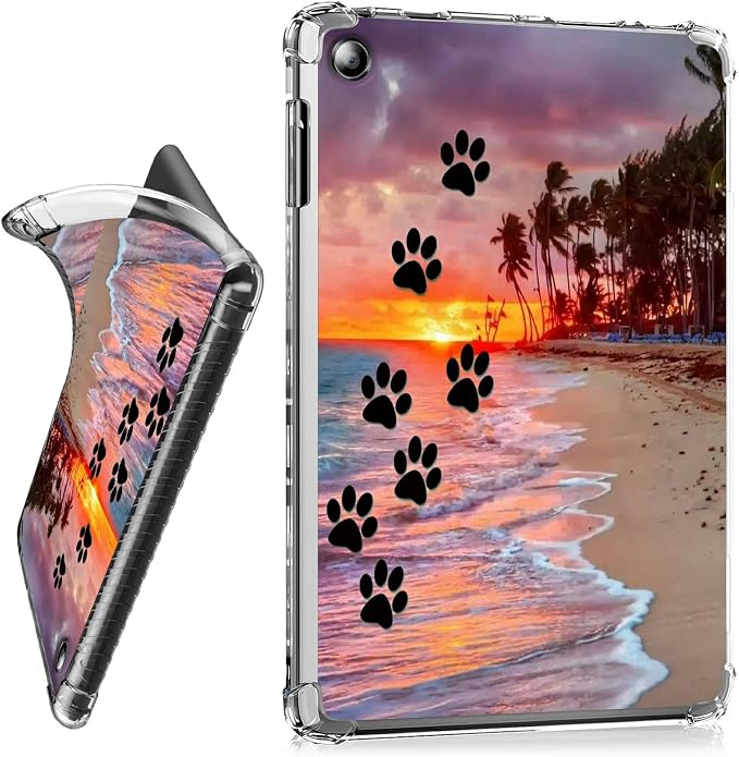 for Amazon Kindle Fire Max 11 13th Generation 2023 Release 11 Clear Tablet Case Transparent Shockproof Protective Shell Lightweight TPU Case for Fire Max 11 2023 Dog Paw Print Beach