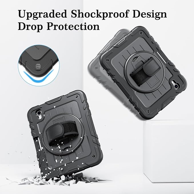 for iPad mini 7 A17 Pro/iPad mini 6 8.3 Inch Case iPad mini 7th/6th Generation Case (2024/2021) with Pencil Holder/Kickstand Hand Strap/Shoulder Strap Black