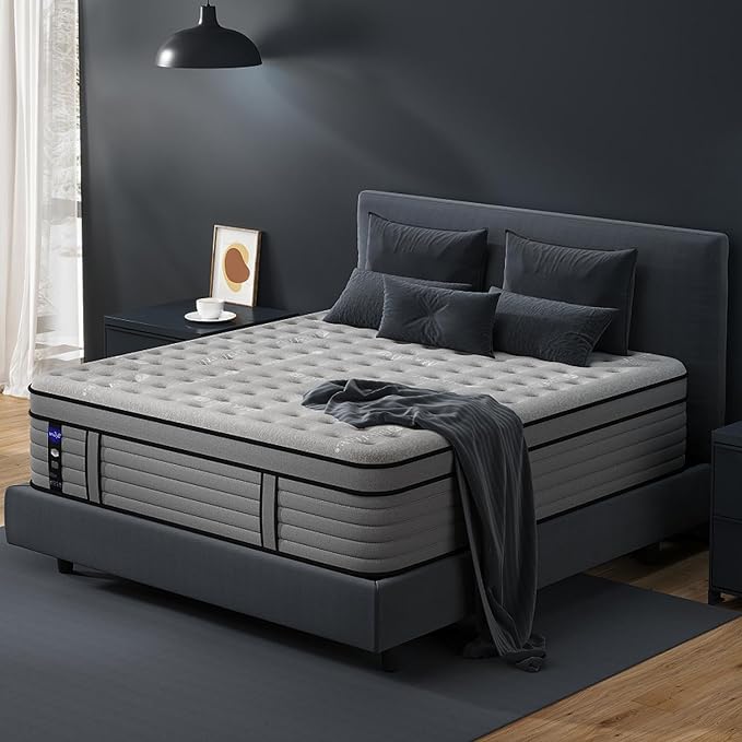 DIFAME 18 Inch Queen Size Mattress, Firm Hybrid Mattress Queen in a Box With Gel Memory Foam, Individually Pocket Spring, Breathable & Cooling Fabric, Pressure & Back Pain Relief, Upgrade Edge Support