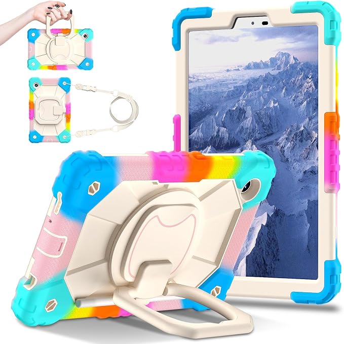 for Samsung Galaxy Tab A9/A11 8.7-Inch 2023/2025 Case.【NO A9+ Plus】 360 Rotating Stand Shoulder Strap Heavy Duty Shockproof Protective Silicone Case (Black)