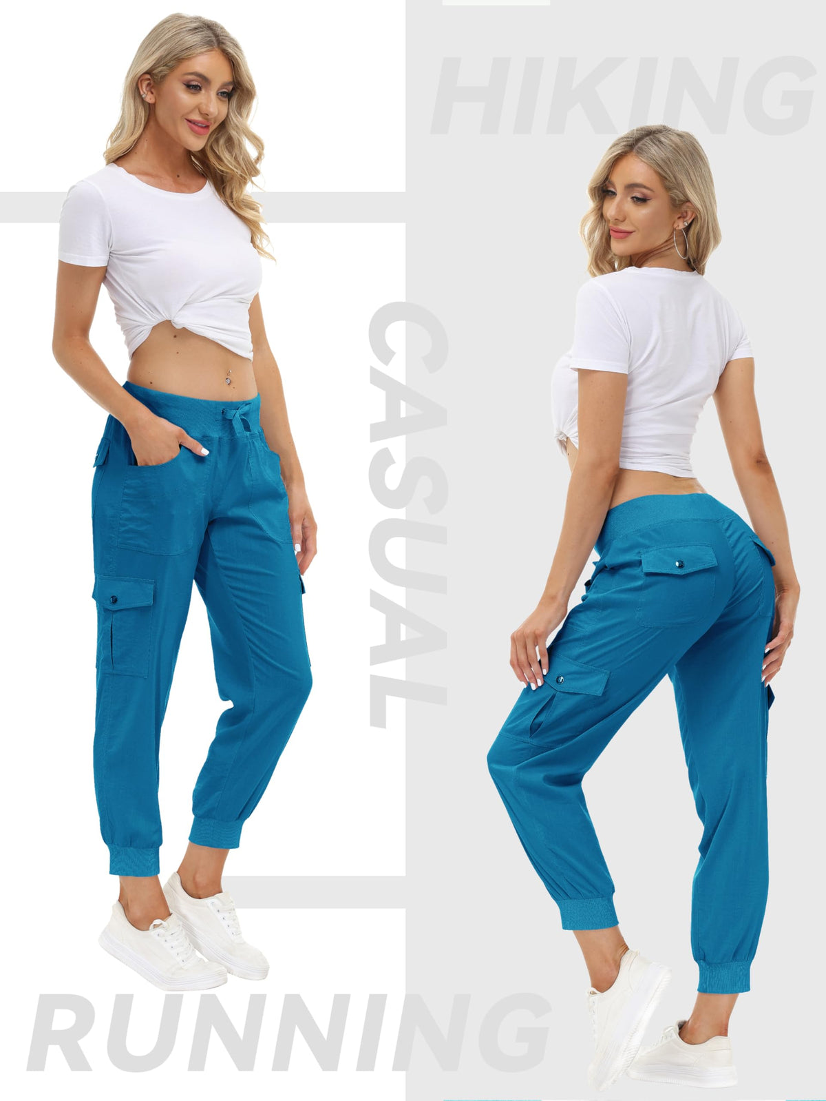 MoFiz Hiking Cargo Pants for Women with Pockets Lightweight Quick Dry Athletic Outdoor Summer Travel Casual Joggers Sweatpants Sapphire Blue XL