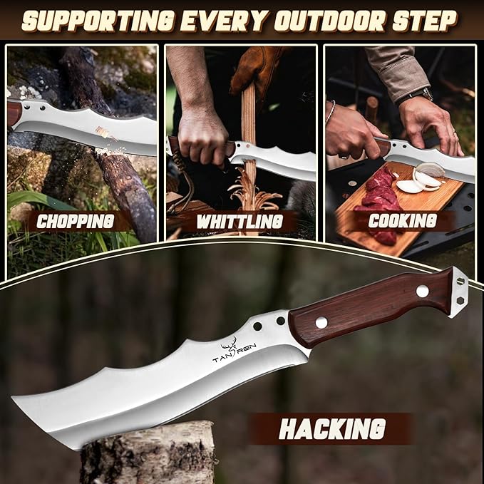 TAN REN Machete for Cutting Trees Heavy Duty, Survival Machete with Sheath for Yard Work, Full Tang Fixed Blade Knife with Wood Handle, Camping Machetes Heavy Duty, Clearing Brush and Gardening