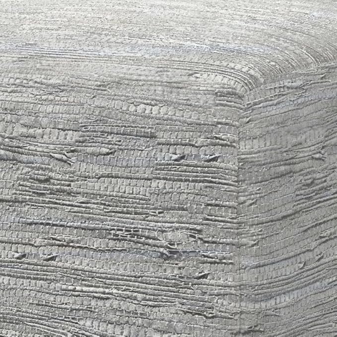 SIMPLIHOME Fredrik Boho Square Pouf in Cream Woven Genuine Leather for the Living Room, Bedroom and Kids Room