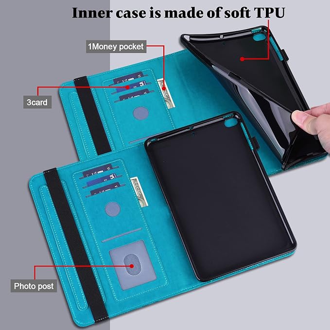 Case for Samsung Galaxy Tab A11+/A11 Plus /A9+/A9 Plus 2025/2023 5G 11 Inch Embossed Lace PU Leather Stand Cover with Elastic Band Card Slots Pen Holder &amp Multi-Angle Viewing - Blue